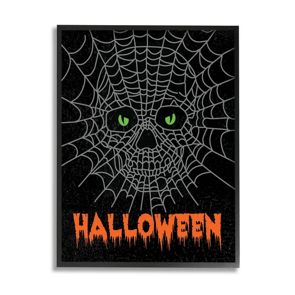Stupell Industries Spooky Halloween Spider Web Skull Graphic Art Black Framed Art Print Wall Art, Design by Linda Birtel