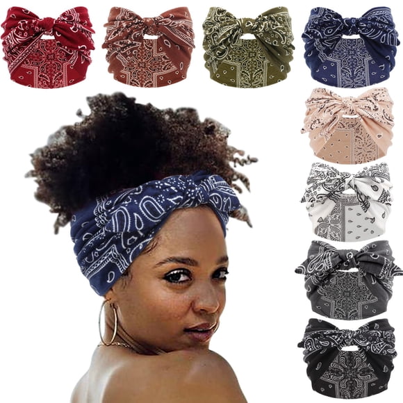 DRESHOW 8 Bandeaux avec Nœud de Couleur Unie pour Cheveux Femmes Antidérapants Larges Vintage Accessoires de Bandeau Mignons