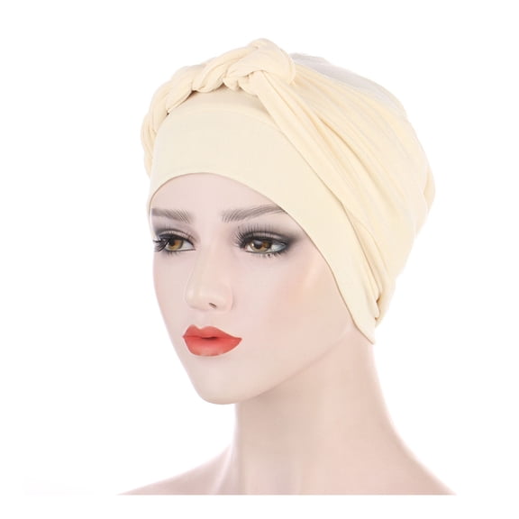 Fgnfyis -Tied Turban Hair Cap with Braid, Head Wrap Ethnic Bohemian Headwear Cover for Women - Hats for Women Beige_001