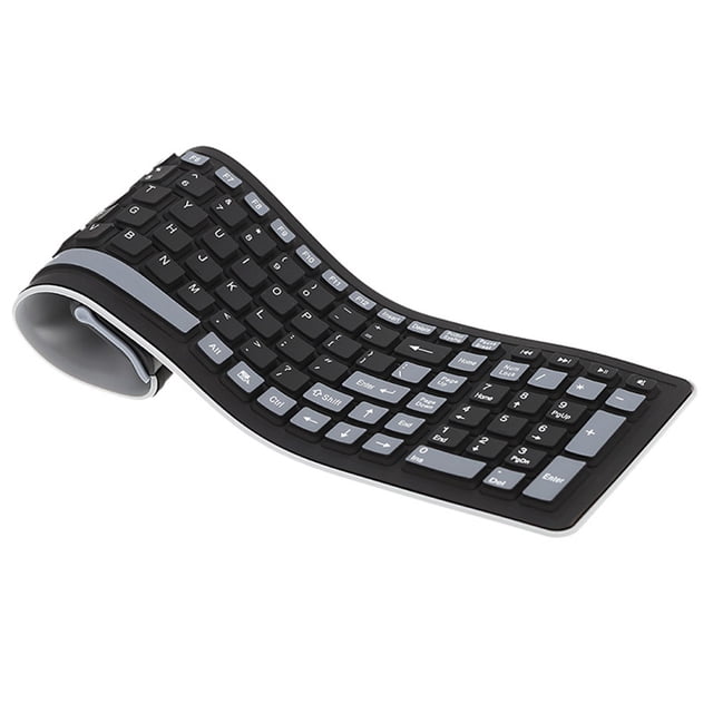 SHISUYAN 2.4G 107 Key USB Wireless Keyboard Supports PC Windows + OS Flexible Foldable Silicone Waterproof Dustproof without Battery (Black)