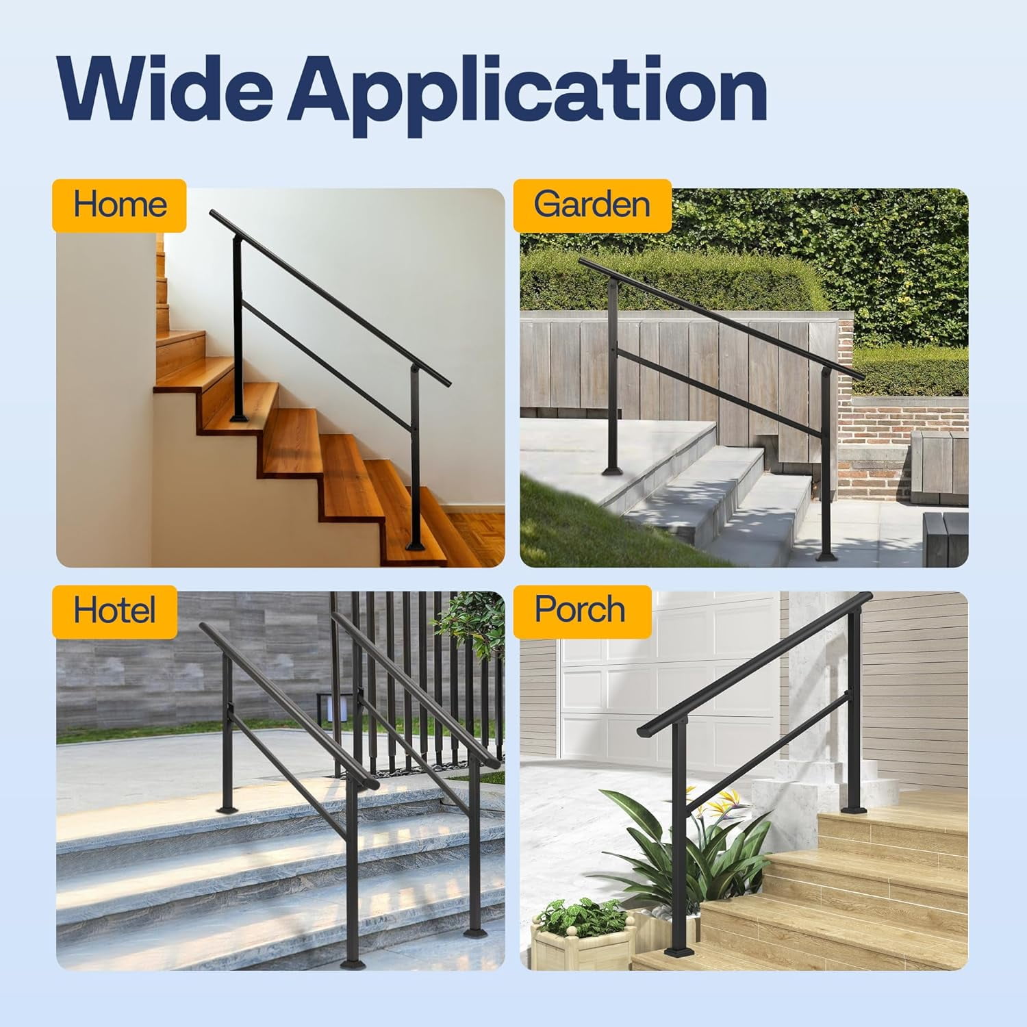 SPECSTAR 2-Pack outdoor handrails, 4-5 Steps Galvanized Steel Railing, for Porch, Deck, or Indoor Stairs, Railing Kit