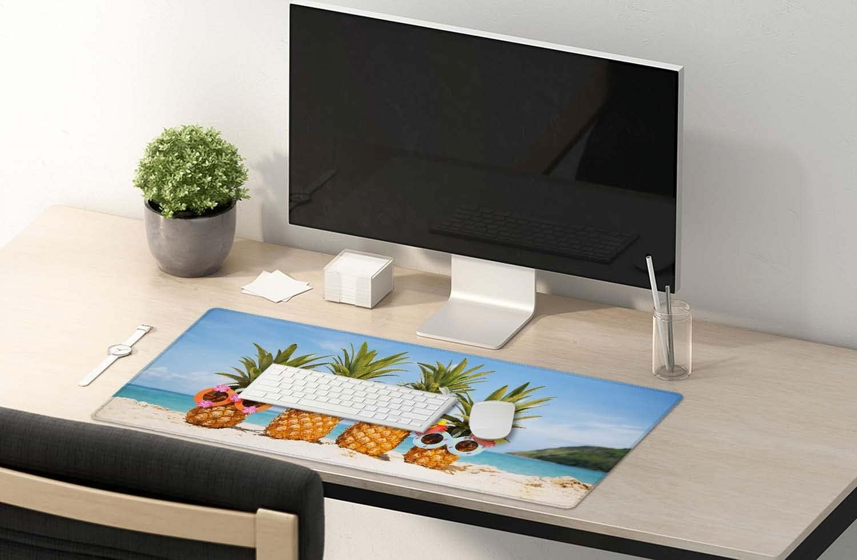Extended Gaming Mouse Pad (35.4x15.7 in), Large Stable Rubber Base Mousepad with Stitched Edges, Keyboard Mouse Mat Desk Pad for Work, Game, Office, Home - Funny Pineapples