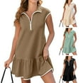 thumbnail image 6 of tasrioml Women's Summer Short Sleeve Dress Casual Lapel Collared Short Golf Dress Half Zipper V Neck Swing Dress, 6 of 8