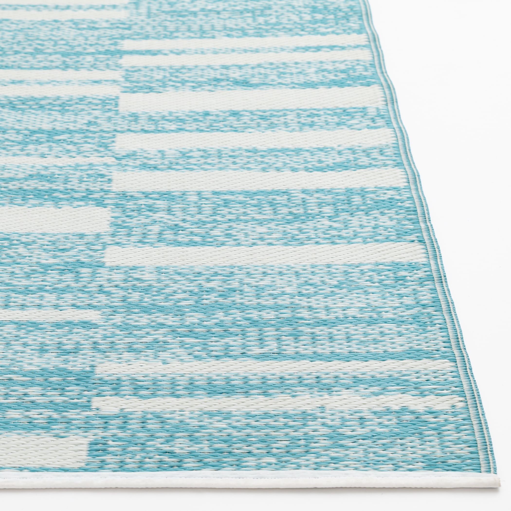 Mainstays 5 ft x 7 ft Teal Geo Stripe Reversible Outdoor Plastic Rug