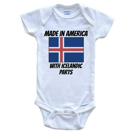 

Made In America With Icelandic Parts Iceland Flag Funny Baby Bodysuit - Cute One Piece Baby Bodysuit 6-9 Months White