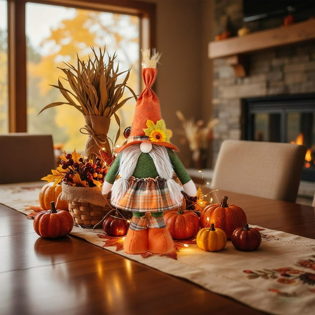 QIPOPIQ Peluche de Gnome de Récolte d'Automne - Mignonne Poupée en Tissu Télescopique Elf Décor Debout, Ornements de Collection pour Table, Cadeau