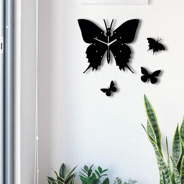 Reloj de Pared BLESIY Decorativo Negro con Mariposa 30cm Silencioso