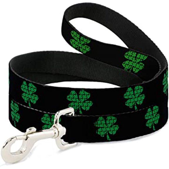 Buckle-Down Dog Leash St Pats Black Clovers Available in Different Lengths and Widths for Small Medium Large Dogs and Cats