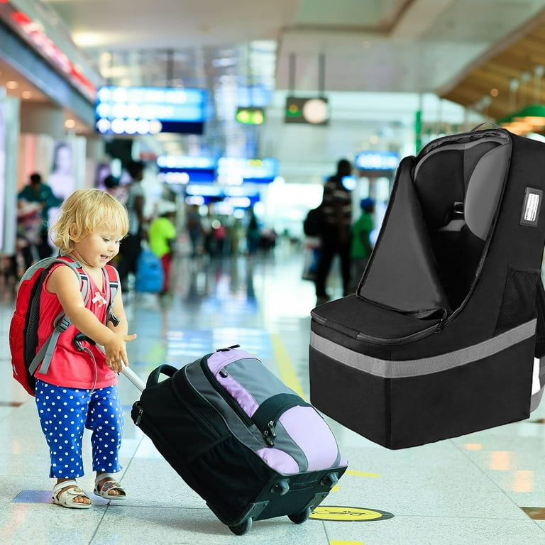 Wiher Seat Travel Backpack Bag Durable Car Seat Gate Check Bag Padded Carseat Cover Bag for Airplane Travel Infant Car Seat Travel Bag with Padded Shoulder Strap and Top Handle Gray