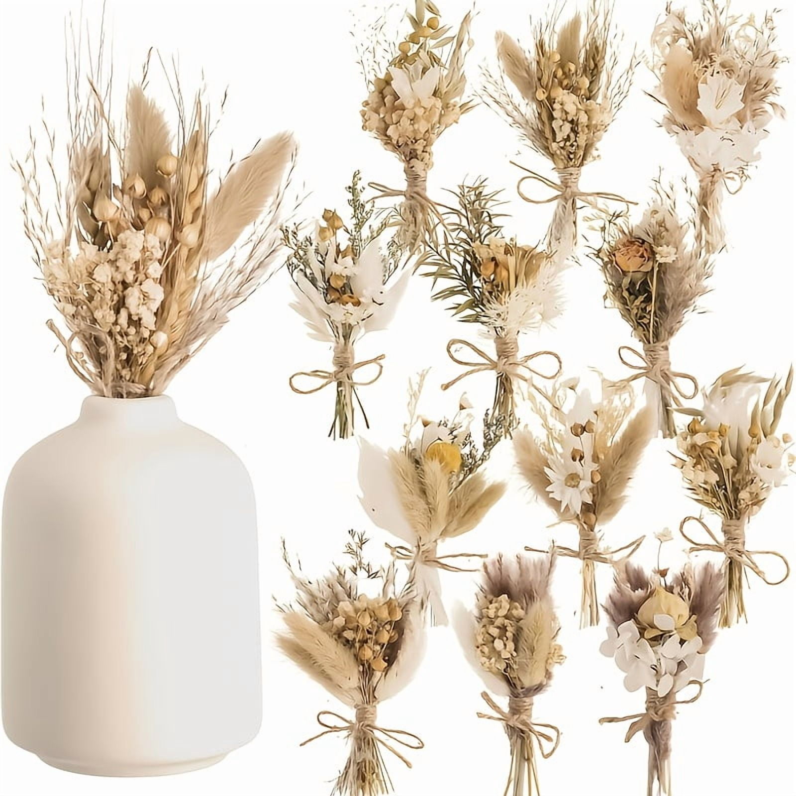 24Pcs Mini Dried Flower Bouquet, 6 Inch Small Dried Flowers With Soft Beige &White Tones, Daisies, Baby’s Breath, Perfect For Boho Wedding Decor, Rustic Wedding Decor, Vase Arrangements, Home Decor