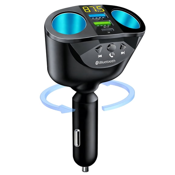 RONY 5 in 1 Car Cigarette Lighter Adapter with LED Voltage Display, 12-24V Bluetooth Car Charger Compatible with Phones Tablets Car Accessories