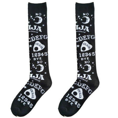

Women Girls Gothic Punk Knee High Long Socks Harajuku Moon Star Letters Printed Kawaii Lolita Student Black Stockings