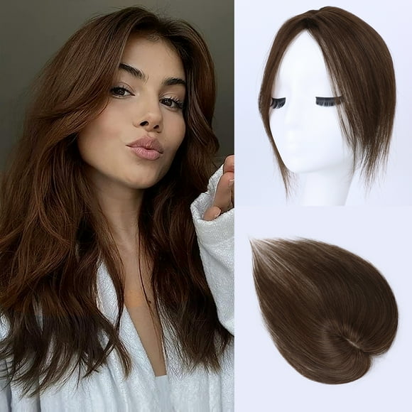 Zhuge Hair Toppers For Women Clip In Bangs Mocha Brown Human Hair Topper 360° Cover Wiglets Hairpieces For Thinning Hair Toppers Hair Pieces For Women,Brown