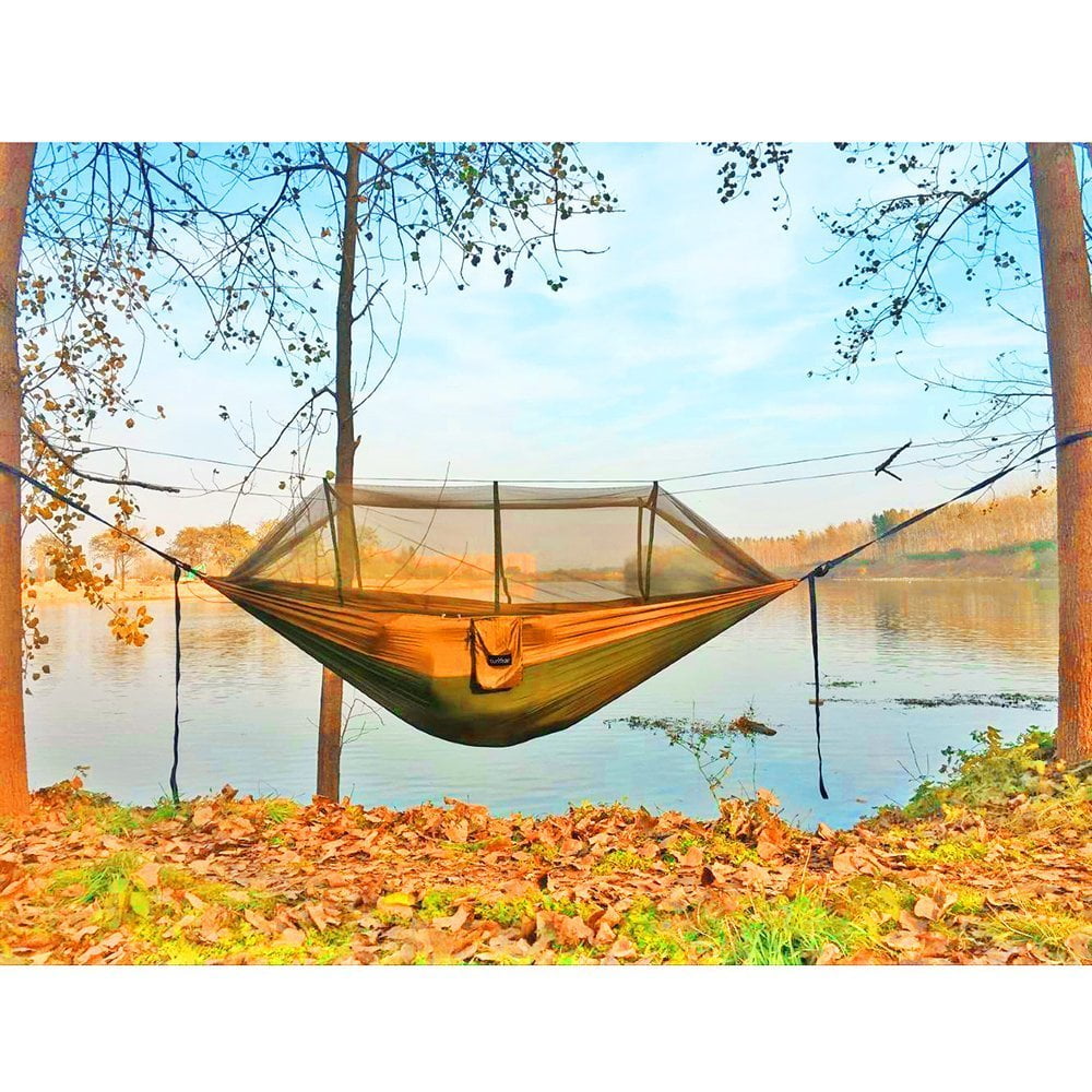 ManYmbyan Camping Hammock, Portable Double Hammock with Net, 2 Person Hammock Tent with 2 * 10ft Straps, Best for Outdoor Hiking Survival Travel