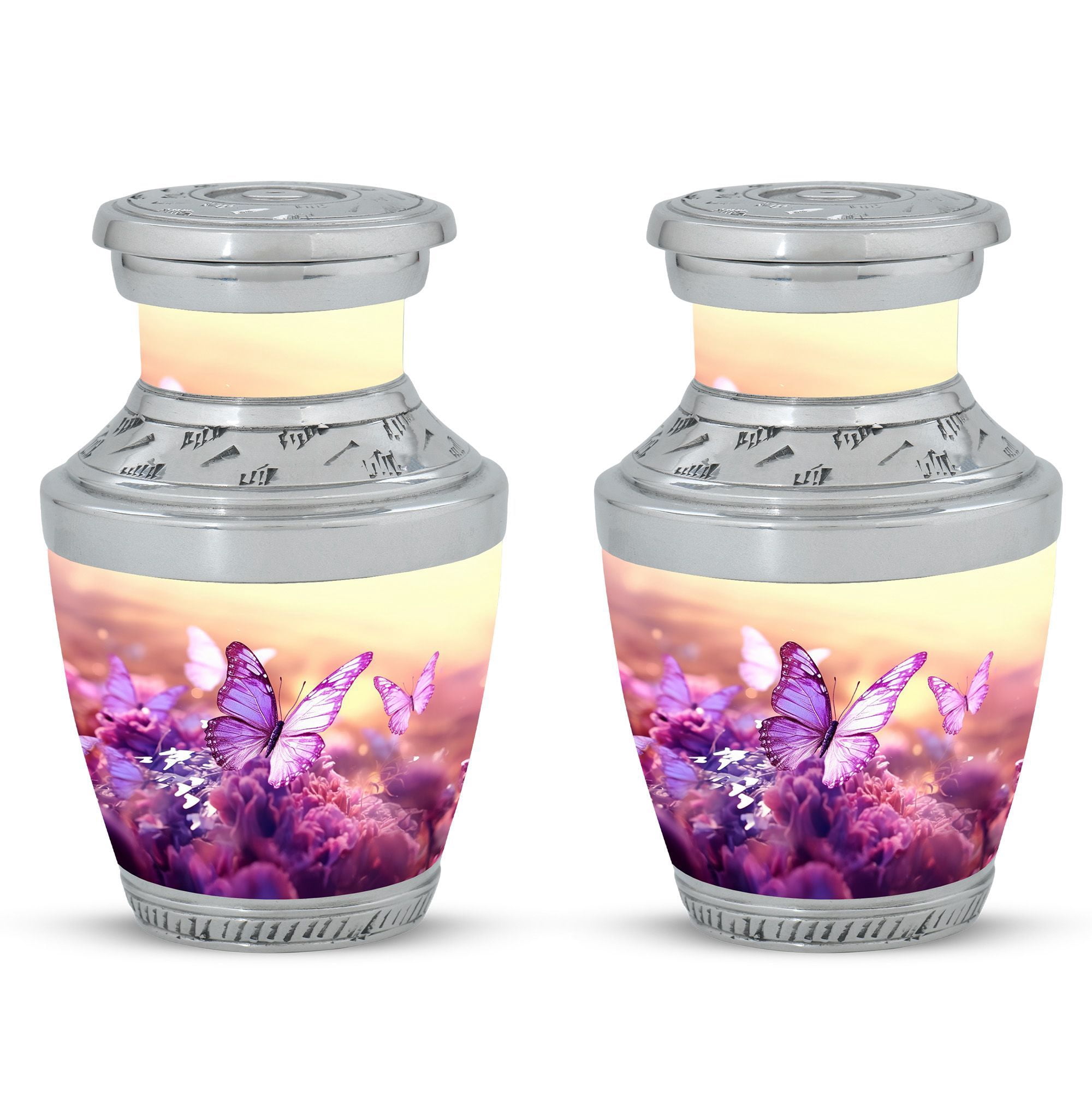 Purple Butterflies Urn for Human Ashes, Large Decorative Urns for Ashes Adult Female, Memorial Funeral Urns for Ashes Adult Male, Purple Butterfly Pattern for Cremation, 10 Inch