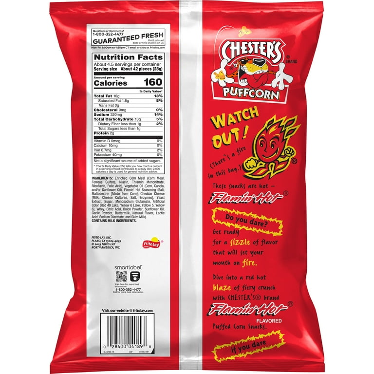 Chester's Puffcorn Flamin' Hot Popcorn, 4.25 oz.
