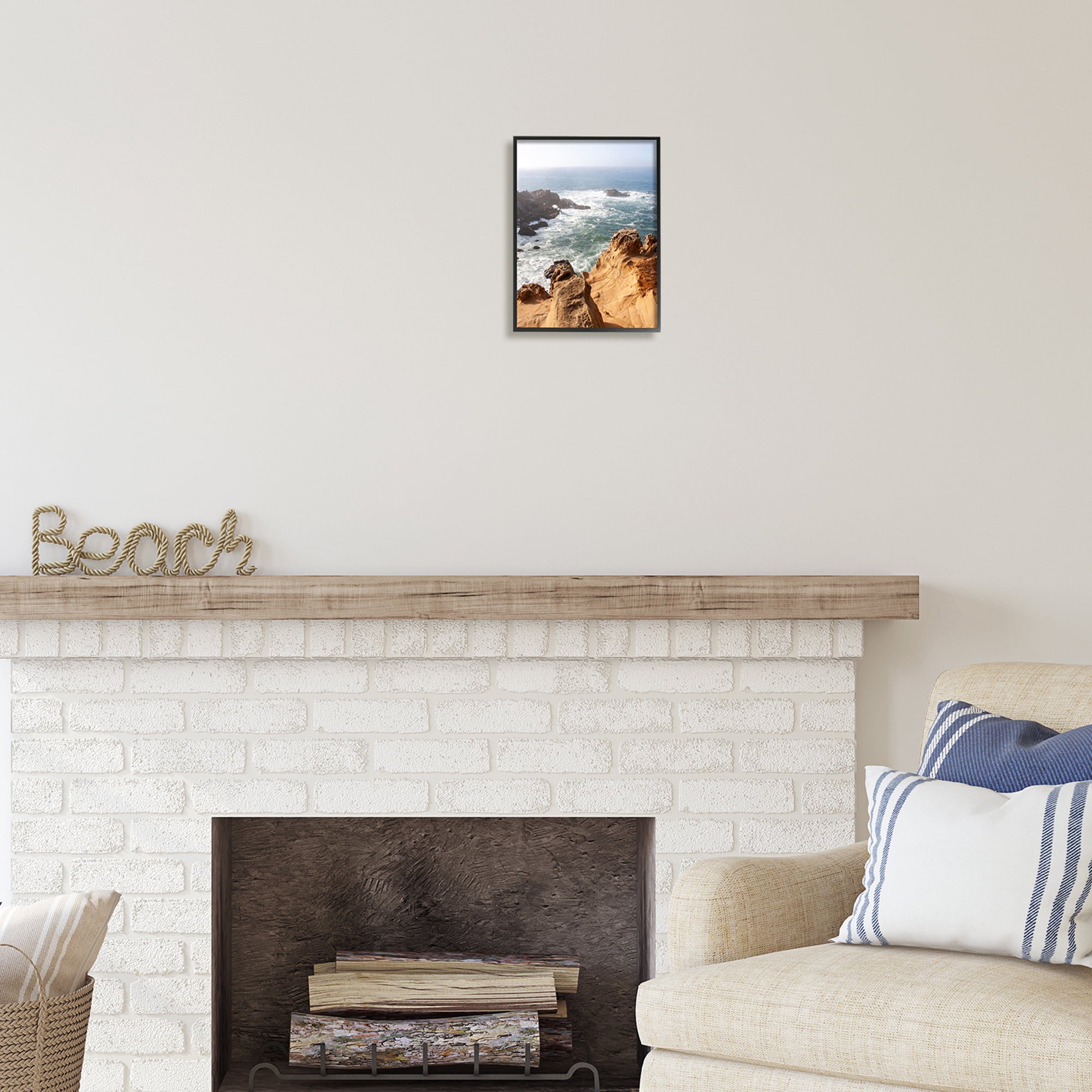 Stupell Industries Sea Cove Splashing Waves Landscape Photography Black Framed Art Print Wall Art, 11 x 14