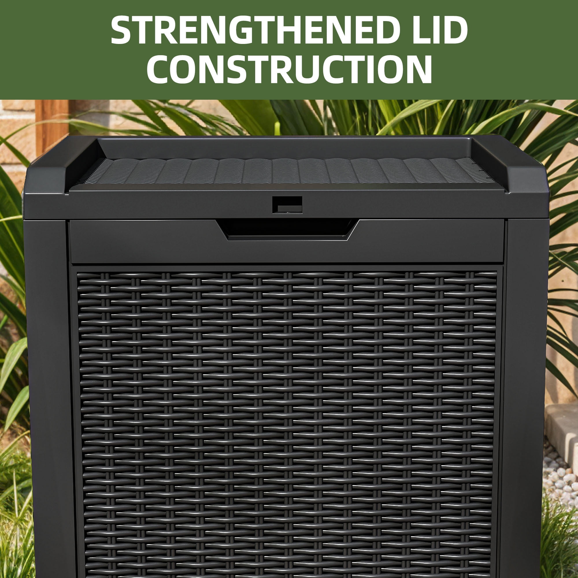 Uforic Outdoor Lockable 32 Gal Resin Deck Box, Storage Box with Lockable Lid & Side Handles, Black
