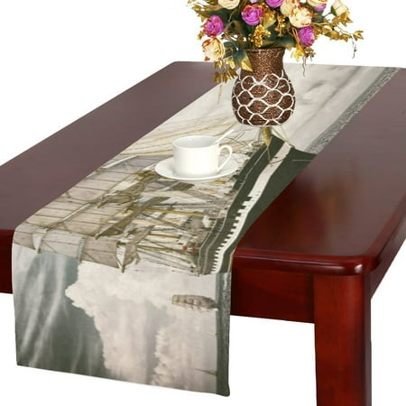 

MYPOP Sailing Boat Cotton Linen Table Runner 16x72 Inches