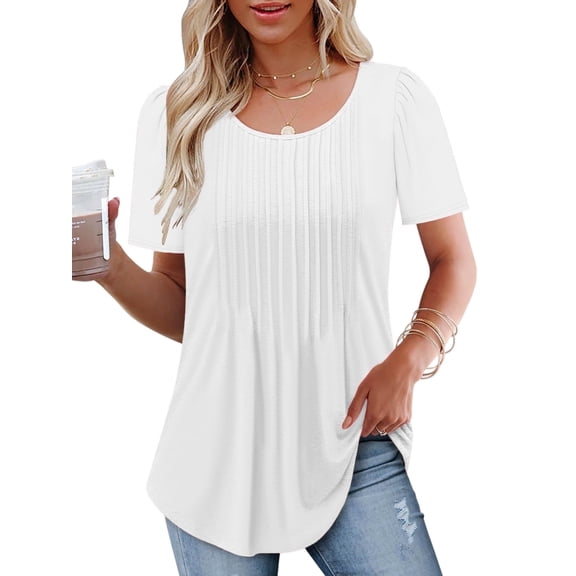 Womens Shirts Casual Fashion Short Sleeve Tops For Women 2025 Scoop Neck Blouses Cute Work Tees S White