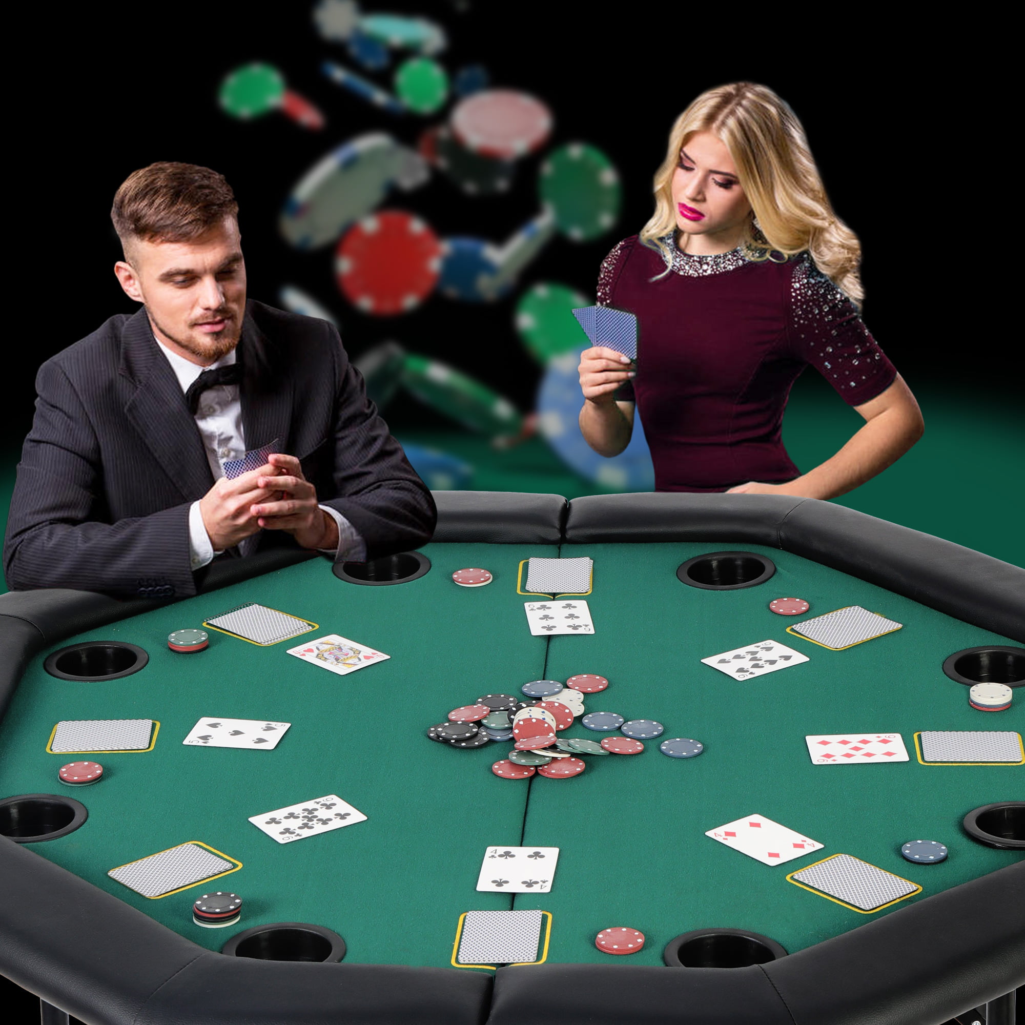 Details about   48" Poker Card Game Table Top Cup Chip Holders Folding Octagon Blackjack Party 