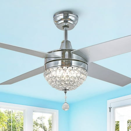 

52 Modern Crystal Ceiling Fan With LED Light Remote Control CCT Dimmable Reversible Motor & Reversible Blades Chrome