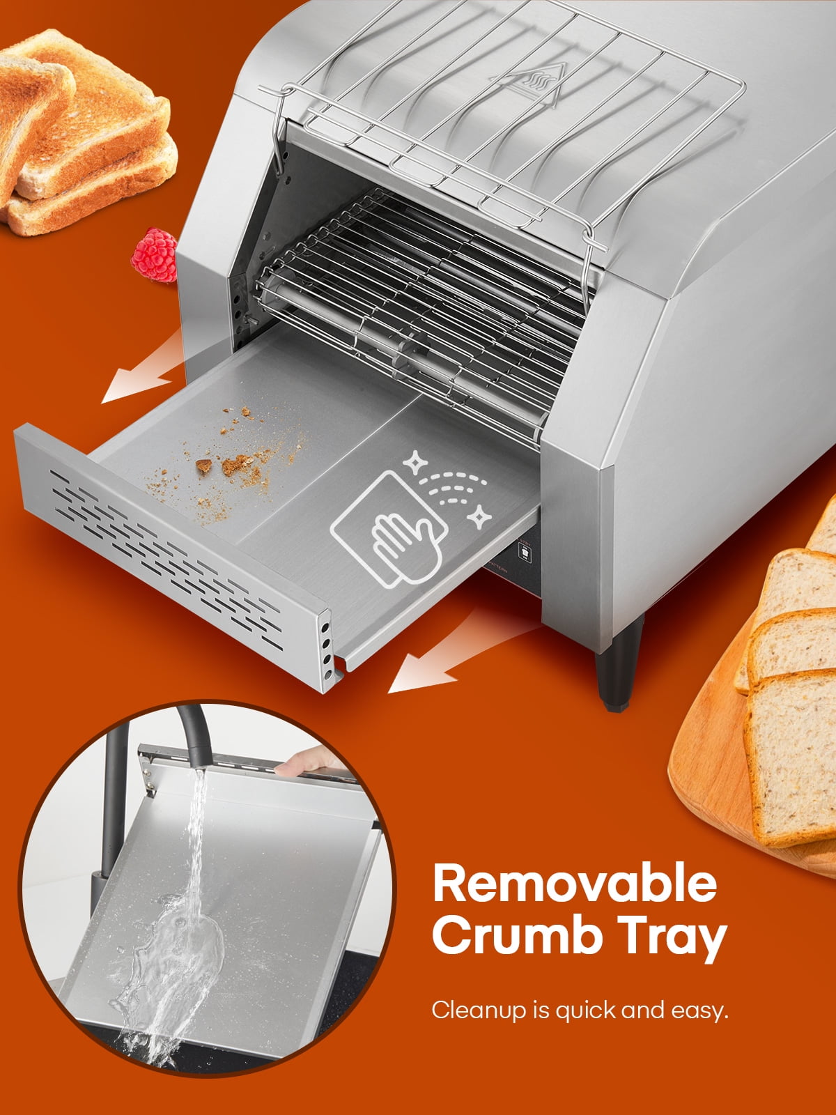 Conveyor Toaster, 350 Slices/Hour Commercial Toaster with Dual Heating Tube, 7 Browning Levels