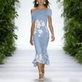 thumbnail image 6 of Xaqiouau Womens Off Shoulder Floral Print Midi Dress Twisted Pleated Fitted Hem Cocktail Party Dress, 6 of 9