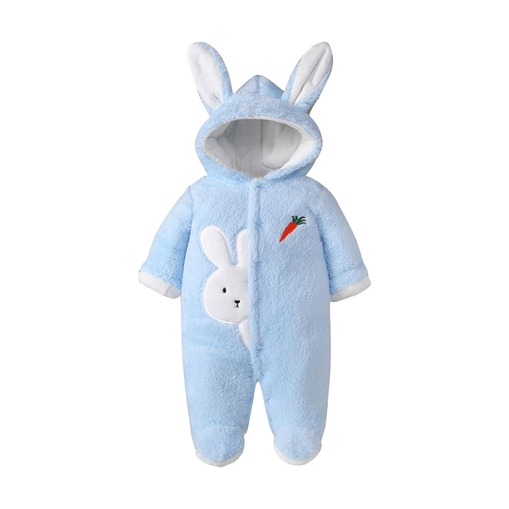 Frostluinai Baby Girls' Fleece Footed Jumpsuit Cute Rabbit Ears Baby ...