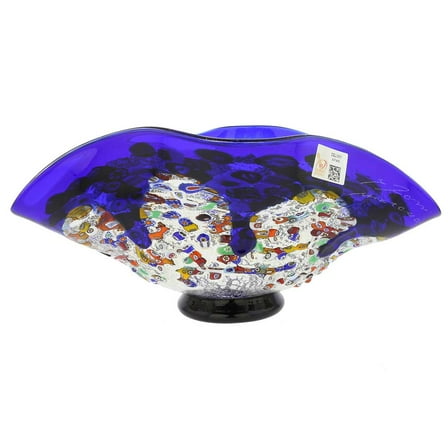 GlassOfVenice Murano Millefiori Art Glass Wavy Bowl - Blue