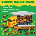 thumbnail image 2 of Joyfy 19 in 1 Die-cast Construction Toy Truck with Little Figures, Mini Construction Vehicles in Big Carrier Truck, Patrol Rescue Helicopter for Boys Aged 3+, 2 of 7