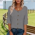 thumbnail image 5 of Jaunzuar 3/4 Length Sleeve Womens Tops Solid Color Crew Neck Summer Tops Casual Work Button Down Shirts M, 5 of 5