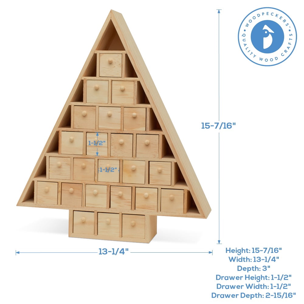 Christmas Tree Wooden Advent Calendar 15 x 13 Inch, Pack of 1 Christmas Advent  Calendar With 24 Empty Drawers for DIY, by Woodpeckers - Walmart.com