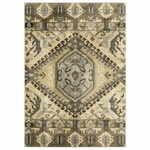 5â€™ x 8â€™ Tan and Gold Central Medallion Indoor Area Rug