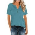 thumbnail image 3 of Womens Plus Size Henley Shirt, Short Sleeve Shirts for Women Summer Casual Loose Fit Solid Color Button Up Crewneck T-Shirts, 3 of 6