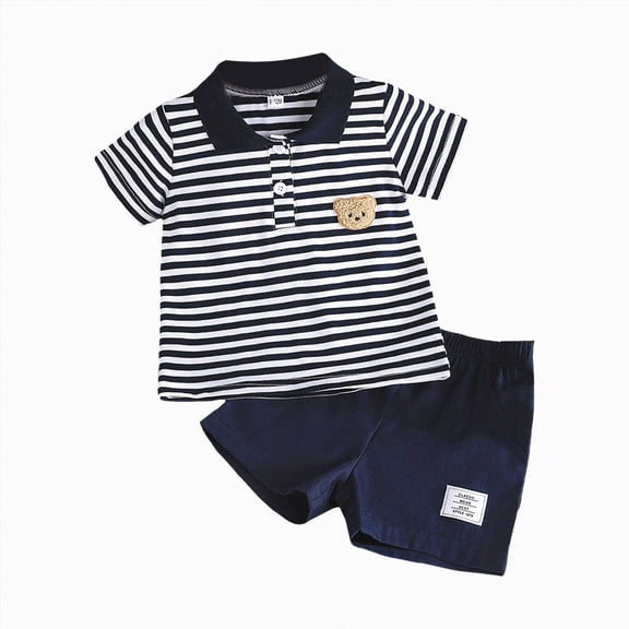 HCNTES Baby Boys Toddler Summer Outfit Set Short Sleeve T-shirt Elastic Waist Shorts 2 Piece Short Set Summer Pjs For 2t 3t 4t 5t 6t 7t 8t Kids Short Pajamas Set(X-Navy,12-18 Months)