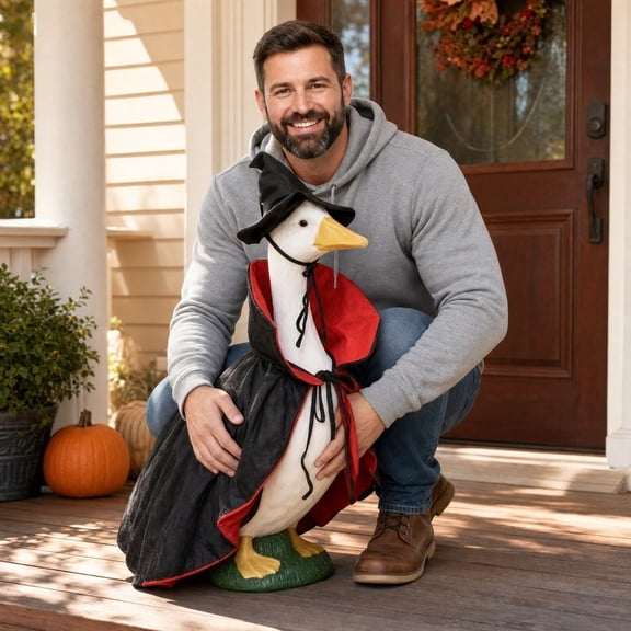 Halloween Vampire Porch Goose Outfit – Festive 23" Cement Statue Costume