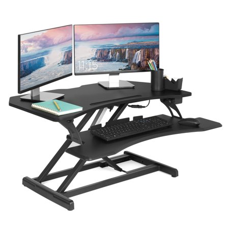 Best Choice Products 36in Electric Standing Desk Ergonomic Workstation, Adjustable 2-Tier Desk Converter, Sit to Stand Dual Monitor Riser with Charging (Best Small Monitor Speakers)