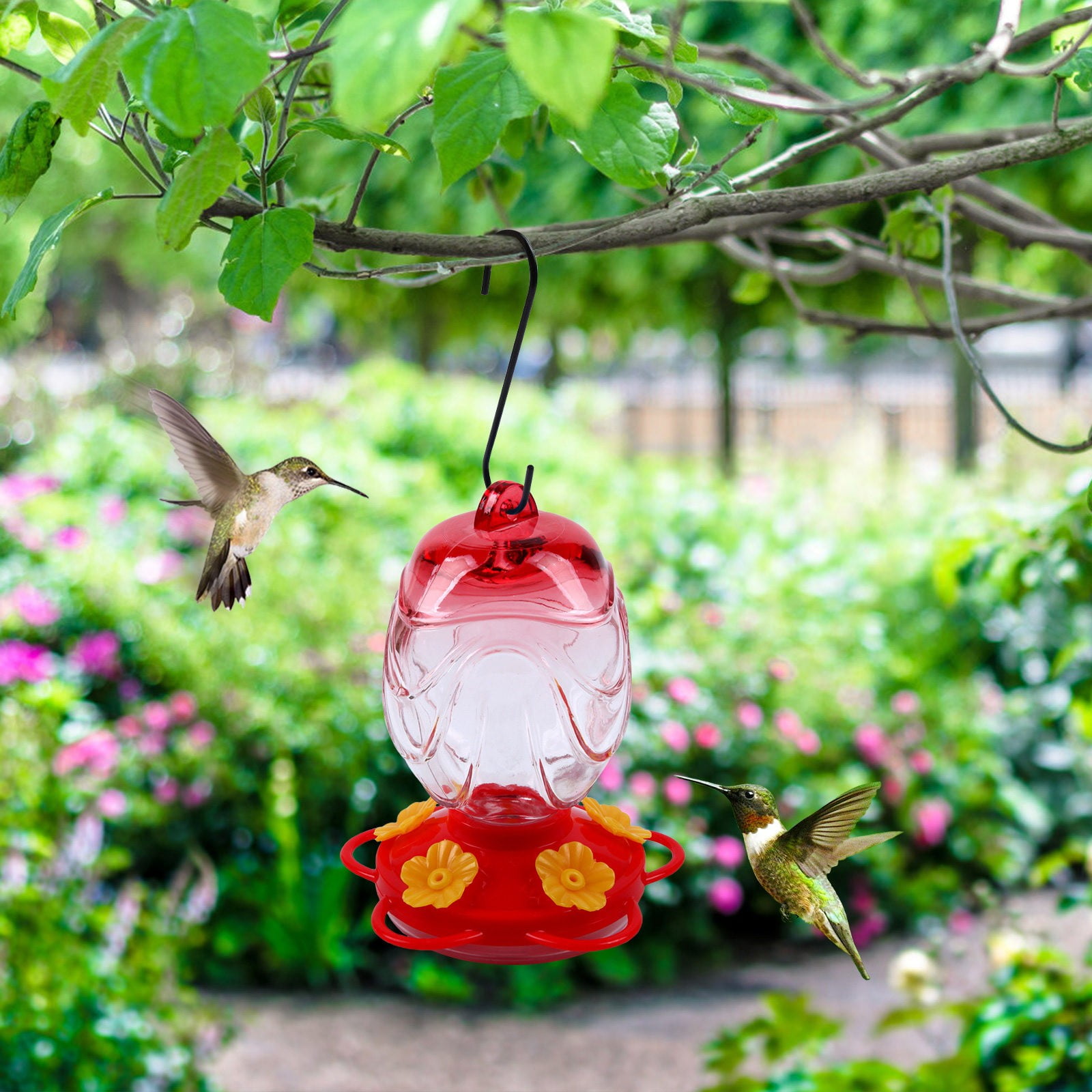 CVLNCYCLING Stained Glass Hummingbird Feeder, Hanging Water Design, for Outdoor Garden, Bird Lovers Decoration