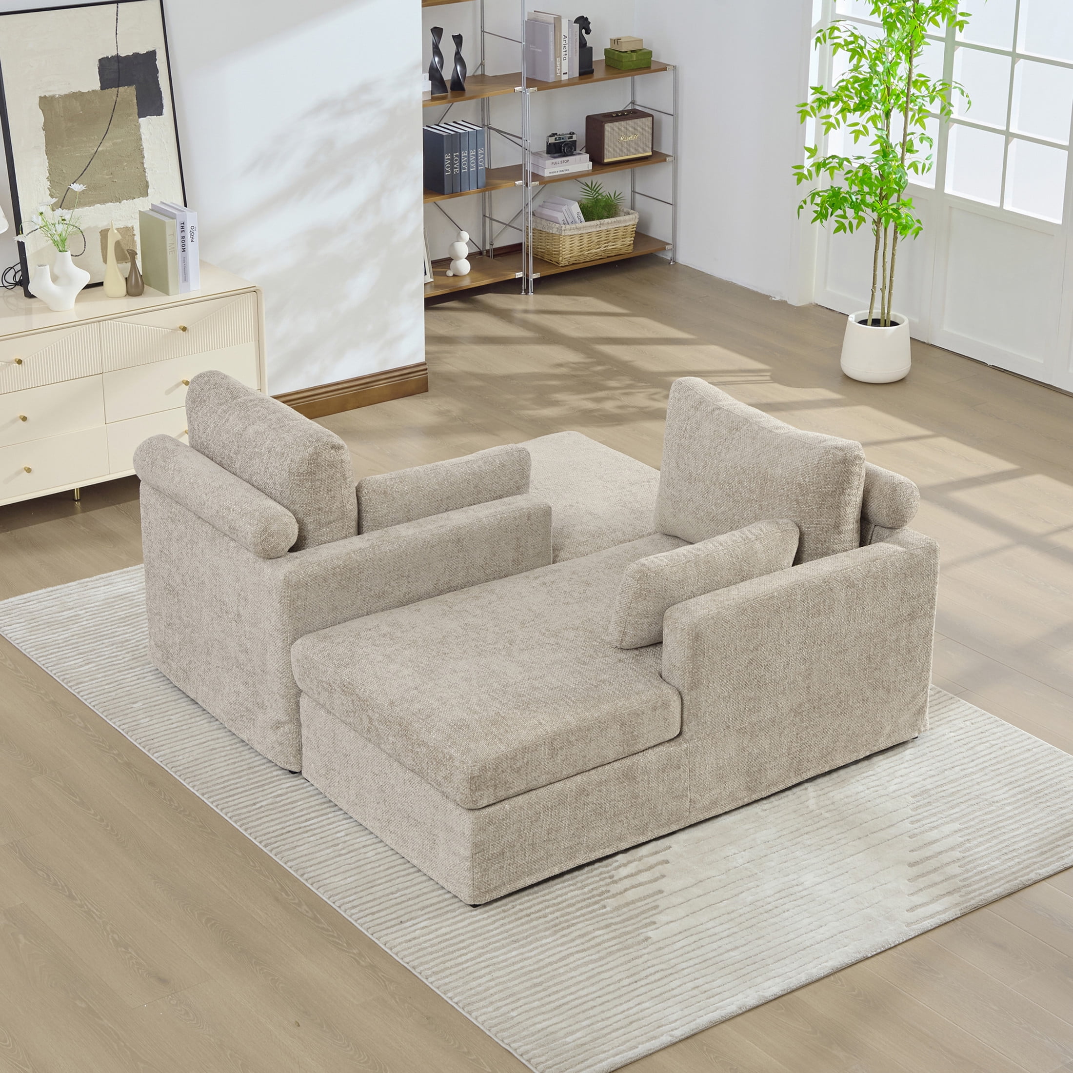 Noble House Norris 64" Chenille Modular Sofa Bed, Oversized Sleeper with Cushions & Metal Legs for Living Room, Taupe