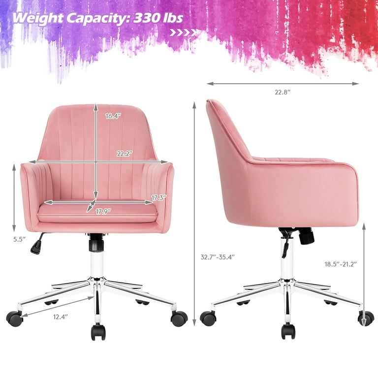 Costway Pink Velvet Accent Office Armchair Adjustable Swivel