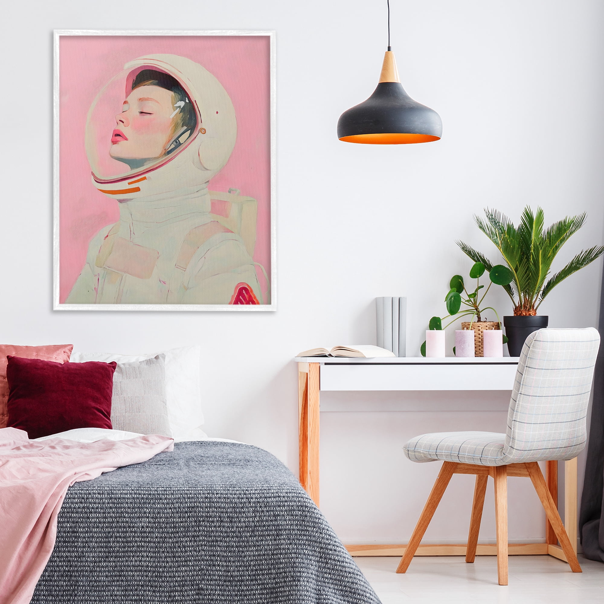 Stupell Industries Pink Astronaut Girl White Framed Giclee Art, design by The Prints Vibe