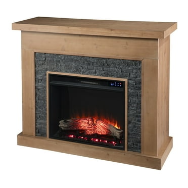 SEI Furniture Standlon Touch Screen Wood Electric Fireplace in Natural/Gray