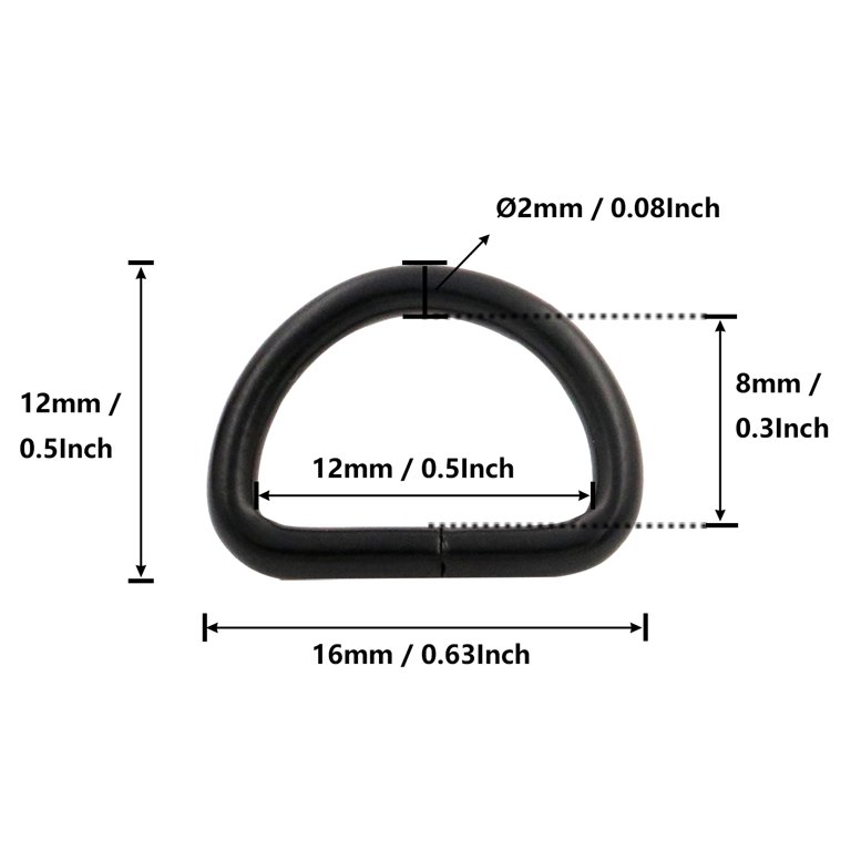 Metal D-Rings Buckle, 1/2 inch Non-Welded for Webbing Sewing DIY - Black -  Pack of 100