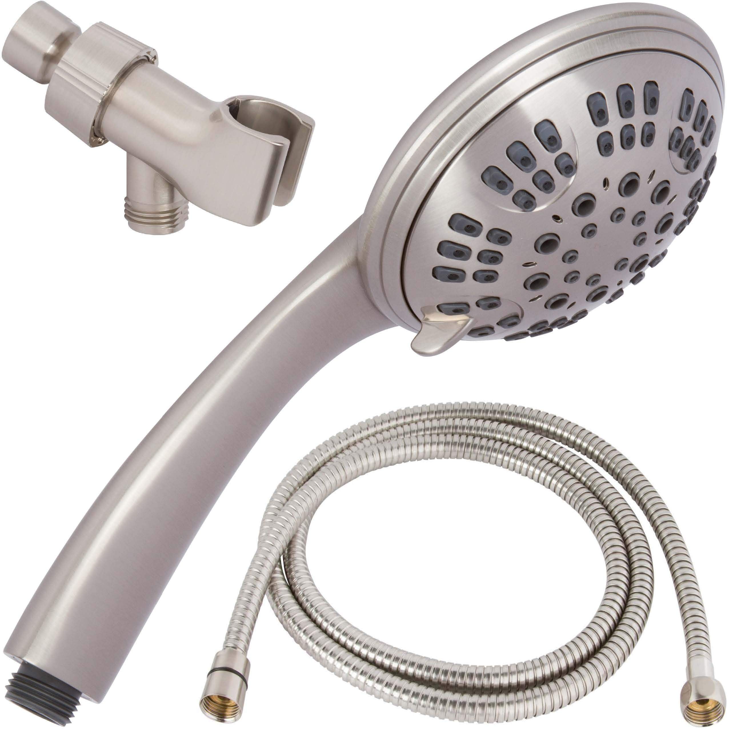 Aqua Elegante 6 Function Handheld Shower Head Kit With Shower Hose And Mount 2 5 Gpm Brushed