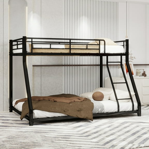 Alvantor Metal Bunk Bed Twin over Full for Kids Teens, Heavy Duty Bunk Bed with Full-Length Guardrail Black