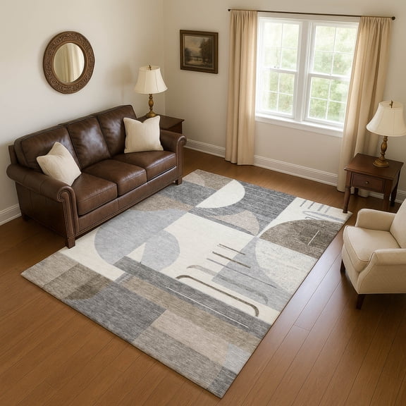 Addison Rugs Mayfield Premium Machine Washable Transitional Geometric Taupe Rectangle Rug, 10' X 14' Machine Washable Transitional Geometric Taupe Oversized Sherpa Throw Blanket