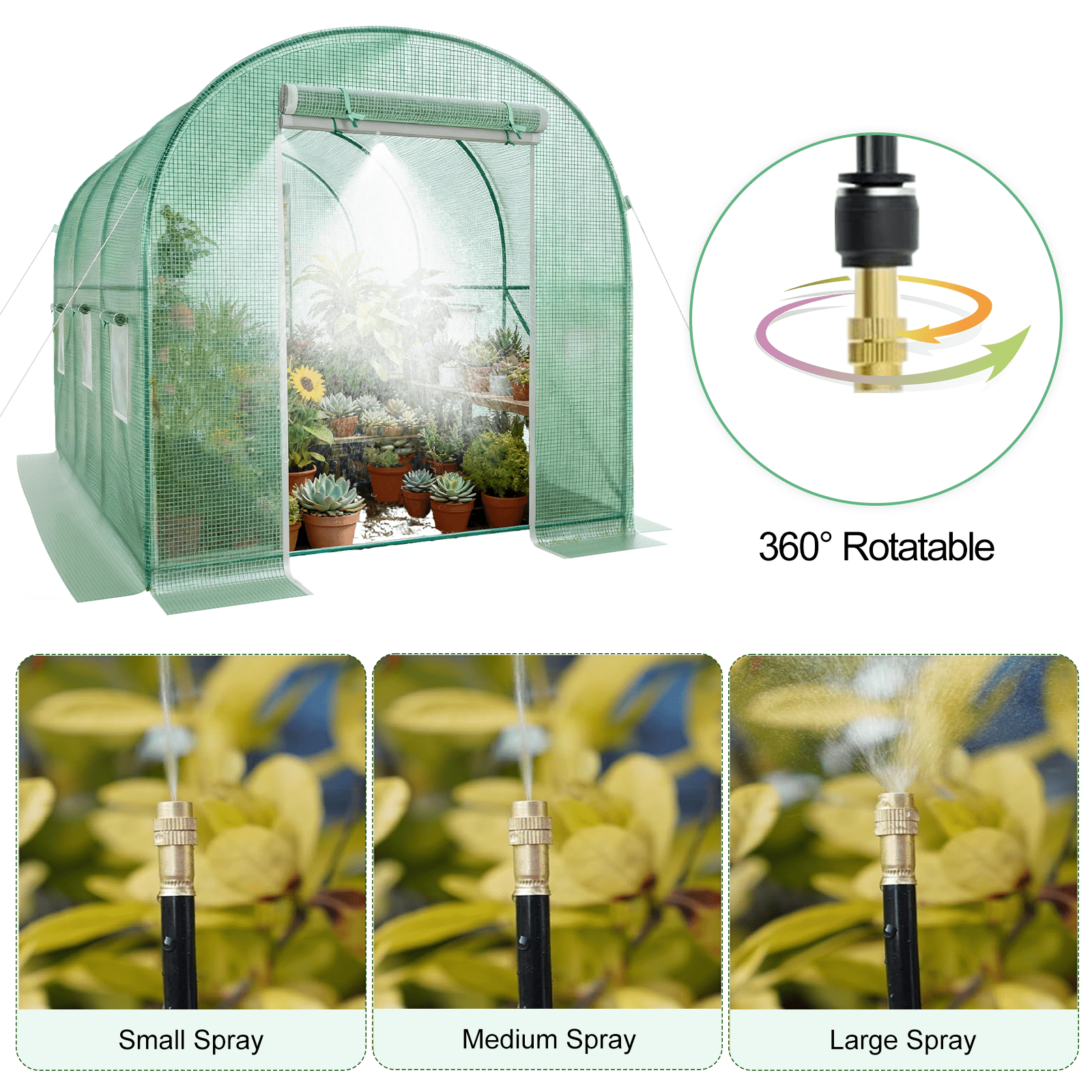 TANGJEAMER Greenhouse with Watering System, Large Walk-in Greenhouse Reinforced Metal Frame, 6 Screen Windows and 1 Door, Green House Irrigation Watering Kit for Garden Plants Flowers 11.5x6.5x6.5FT