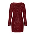 thumbnail image 6 of BLTIBY Women Sequin Evening Dress Hip Wrap Ruched Waist V-Neck Long Sleeve Glitter Cocktail Party Slim Formal Gowns with High Split Wine L, 6 of 6