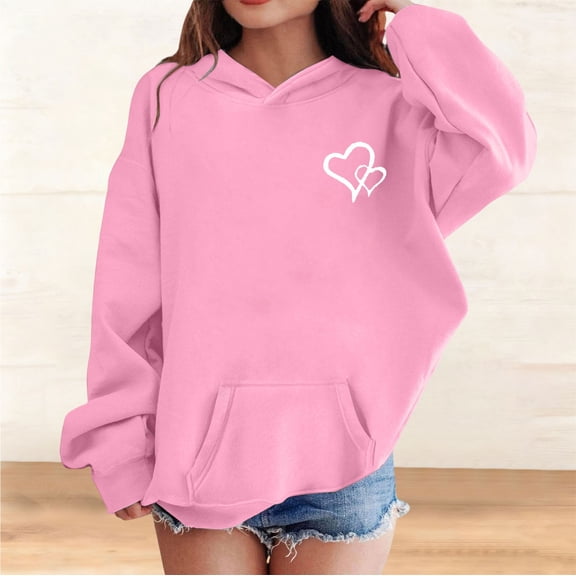 UACY Girls Preppy Heart Sweatshirts Oversized Pullover Sweatshirt Kids Fall Winter Long Sleeve Cute Prints Trendy Hoodies (Pink, 11-12 Years)